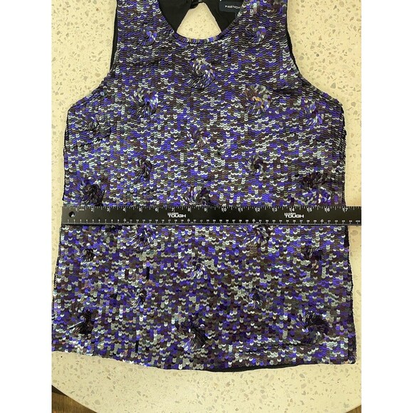 FRENCH CONNECTION Women 2 Holiday Top Sequin Flowerette Sleeveless Party Sparkle - Picture 11 of 13